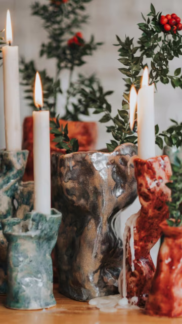 Candle holders with crystal glaze pattern.